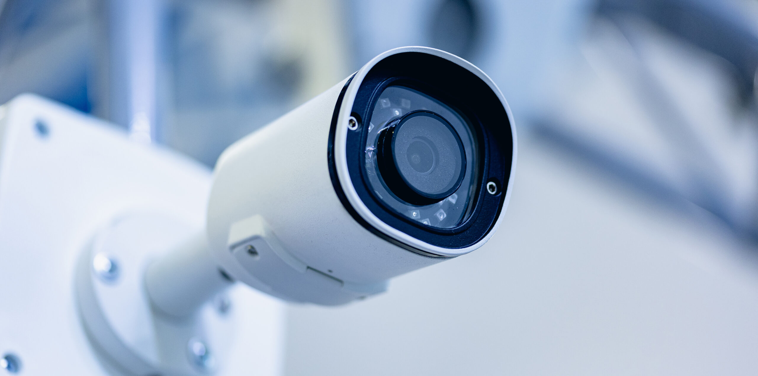Modern Industry IP CCTV camera security system, blue color toning copy space